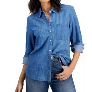 NWT Macy’s Style & Co Petite Chambray Button-Up Shirt in PS Petite Small